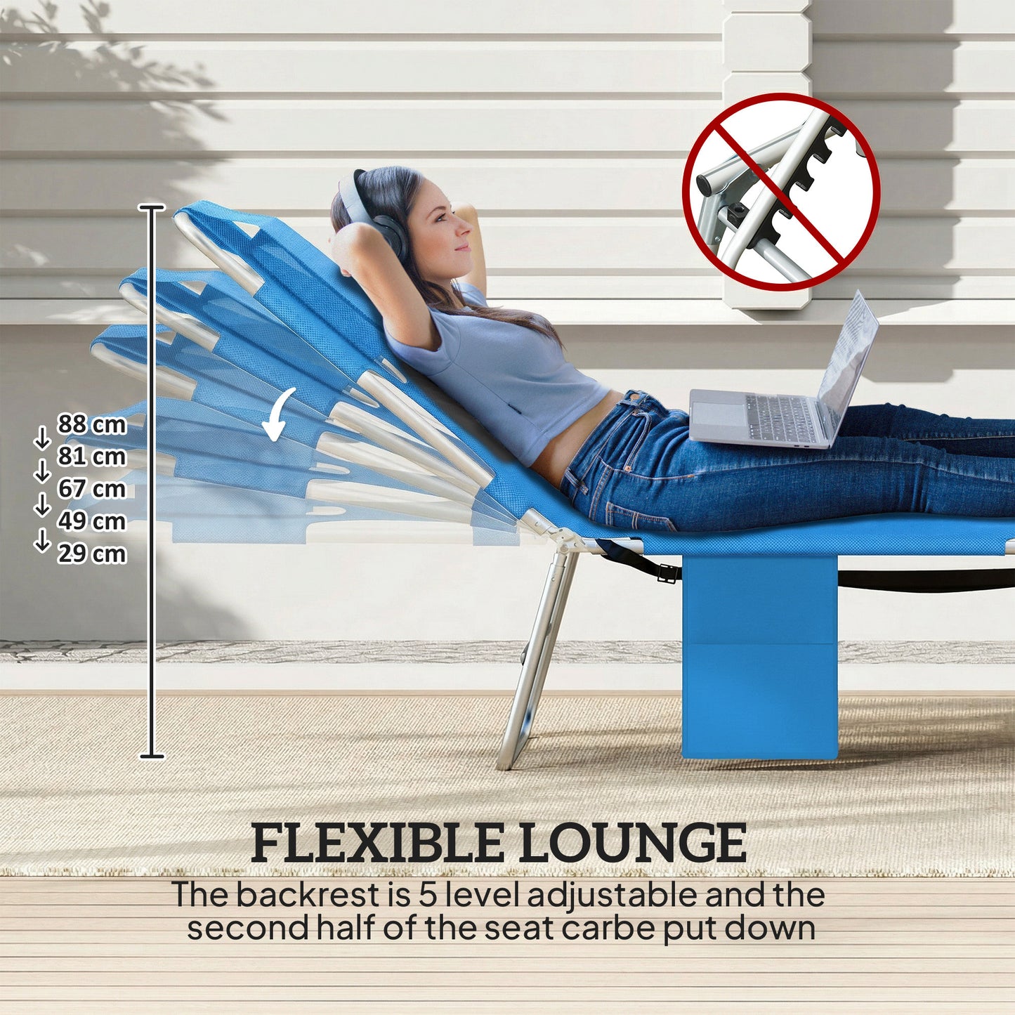 Outsunny Five Position Adjustable Sun Loungers Set Of Two With Reading Hole And Side Pocket In Blue