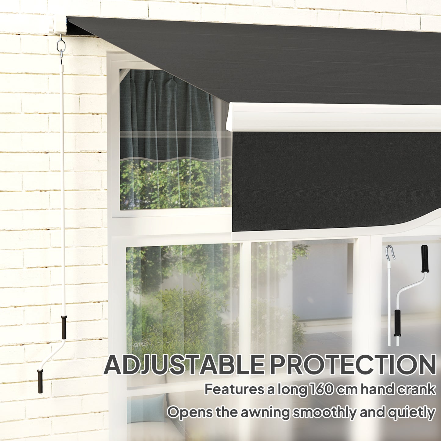 Outsunny Garden Retractable Awning Black 2x2.5m Aluminium Frame With 280Gsm Polyester Canopy Wall Mounted Shade