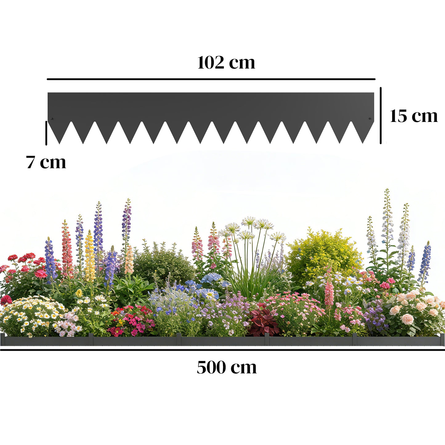 Outsunny 5Pcs Garden Fence Set Metal Picket Fence Panels 115x15cm Black Weatherproof