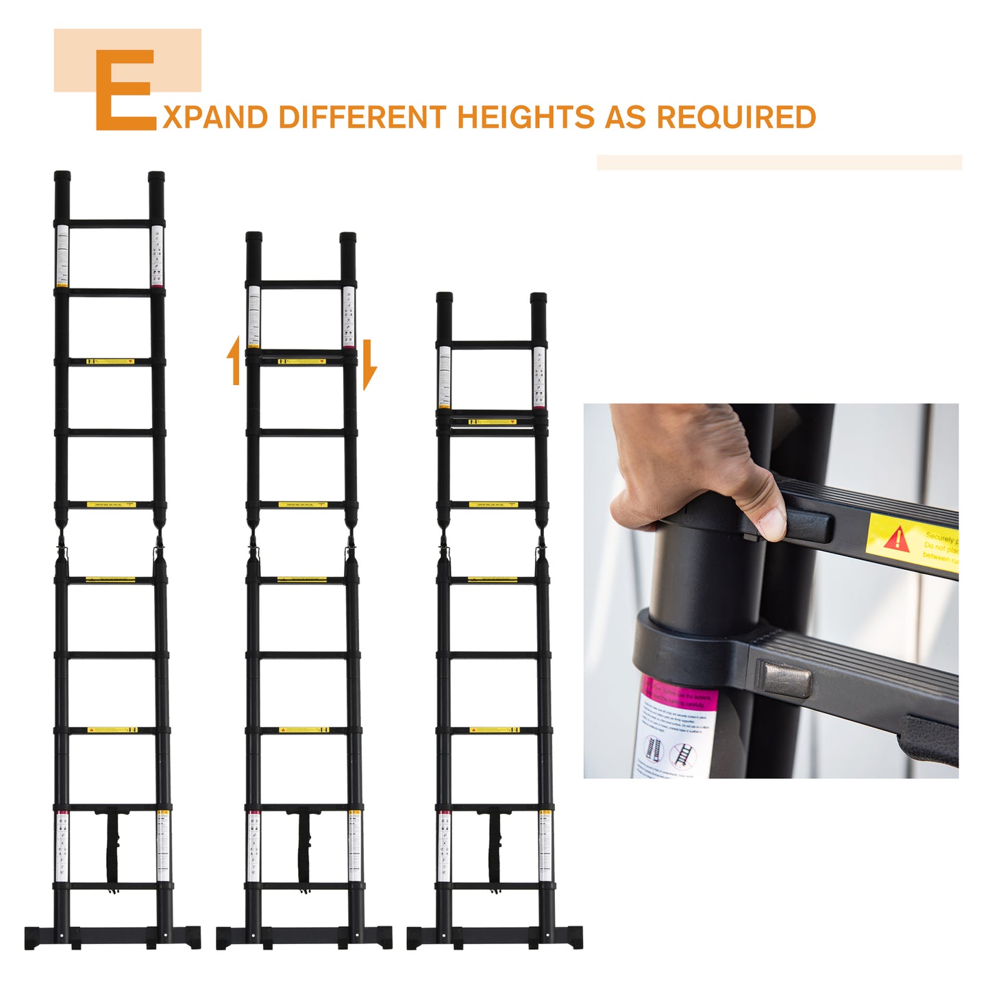 DURHAND 10-Step Extendable Aluminium Telescopic Ladder with Non-Slip Steps, 3.2m Multi-Purpose Folding Ladder, 150kg Capacity, EN131 Certified, Black - ALL4U RETAILER LTD