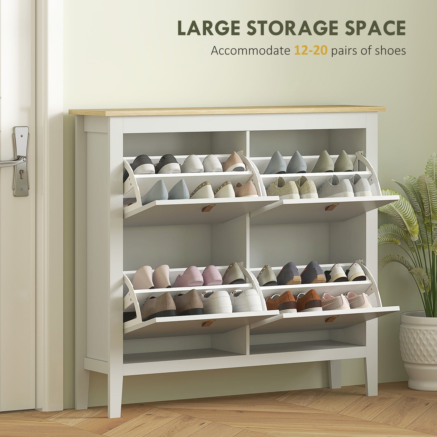 HOMCOM Modern Four Drawer Shoe Cabinet White Narrow Slim Storage For 20 Pairs UK Mens 9.5