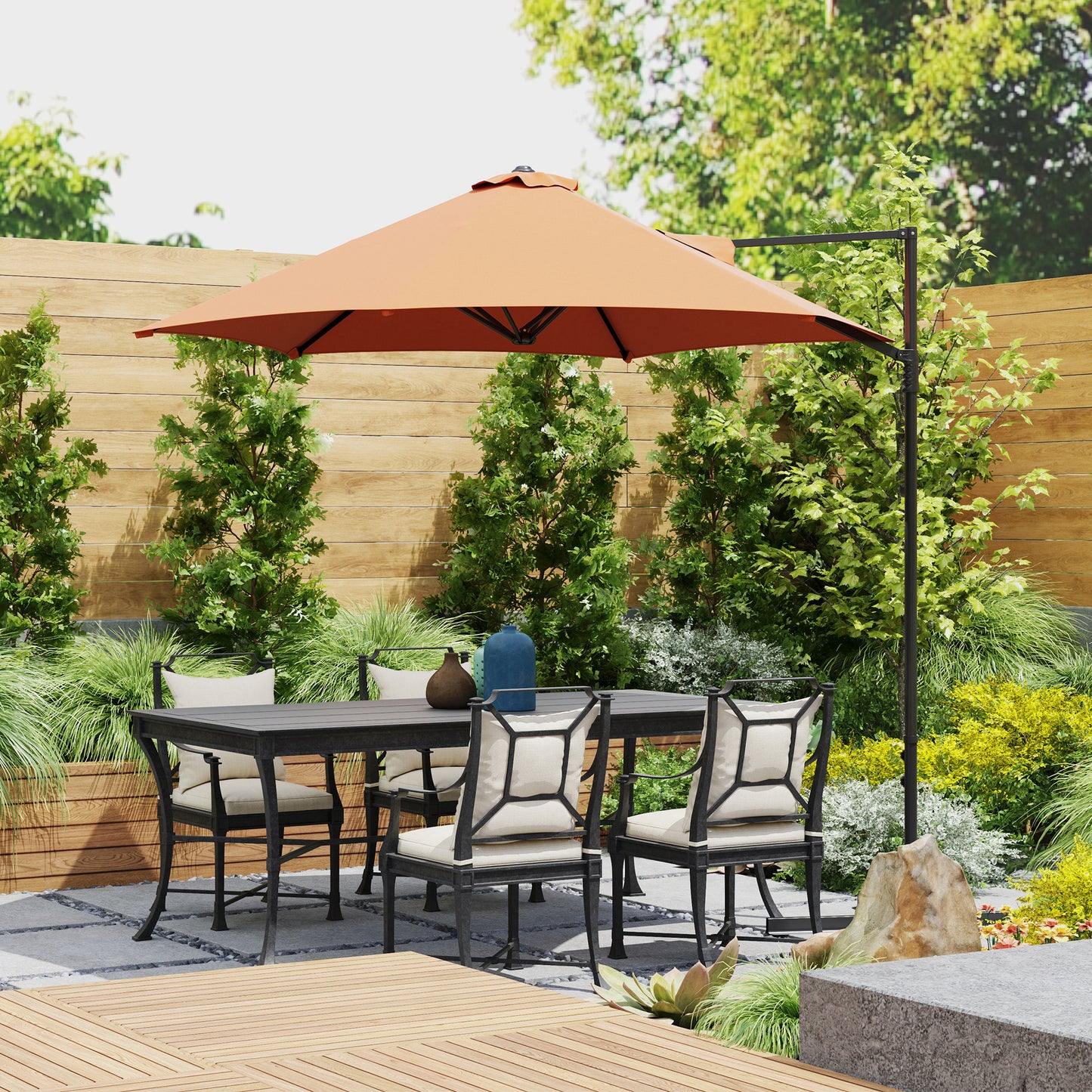 Outsunny 2.5m Rotating Cantilever Parasol With Base Orange 256 cm Canopy And 360 Degree Rotation