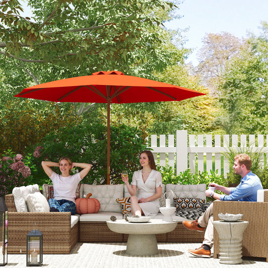 Outsunny 3m Wood Pole Parasol Umbrella Orange For Patio Garden With Vented Canopy And Adjustable Angle Three Positions