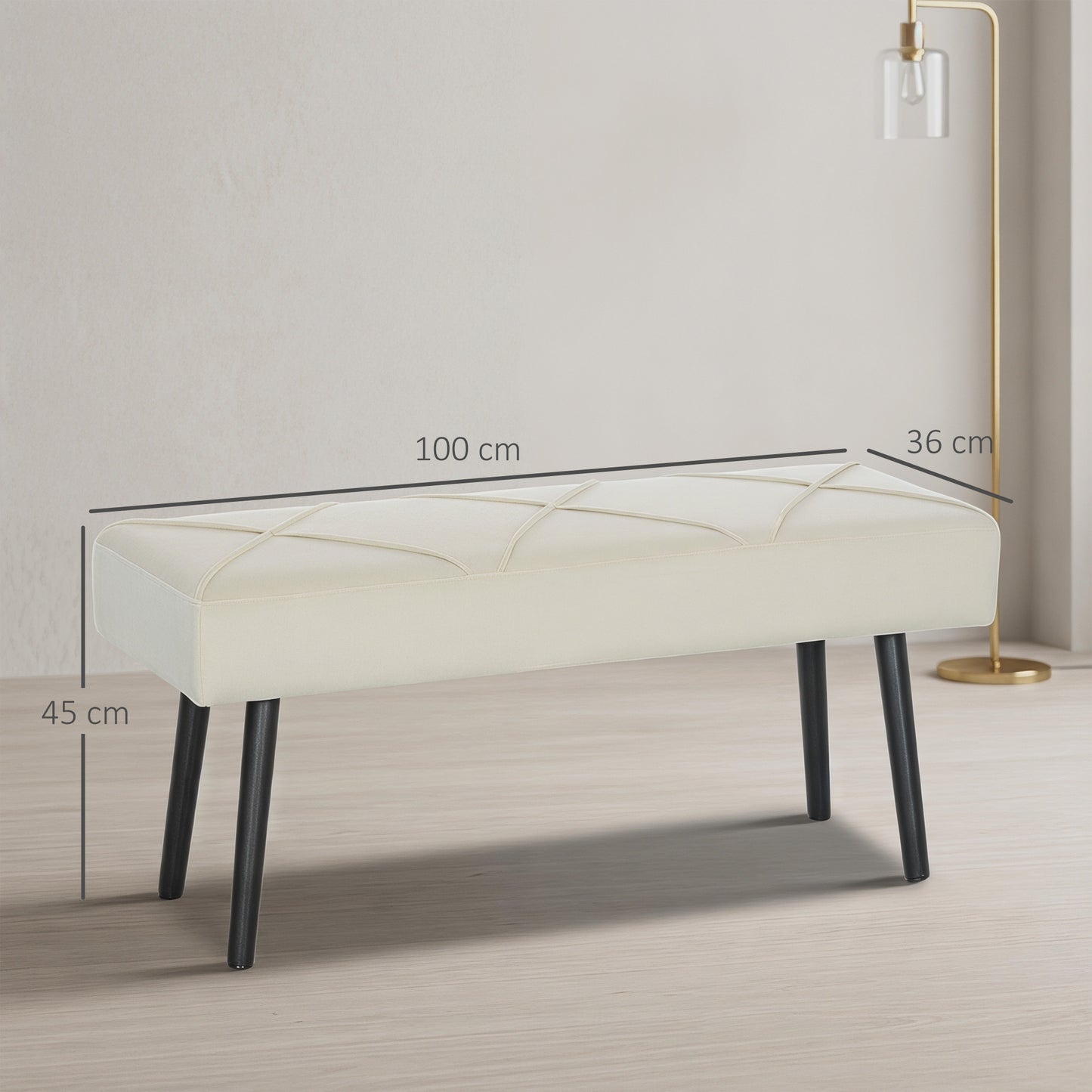 HOMCOM Cream Velvet Upholstered Hallway And End Of Bed Bench With X Shape Design And Steel Legs