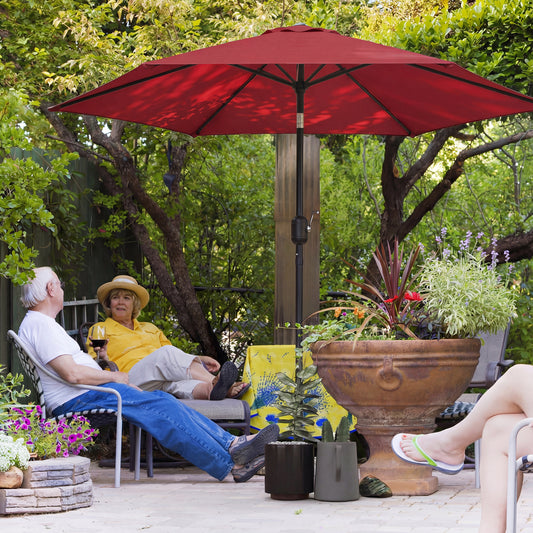 Outsunny 2.6 m Garden Parasol Umbrella With Aluminium Pole Tilt And Crank Vent Wine Red Outdoor Patio Shade