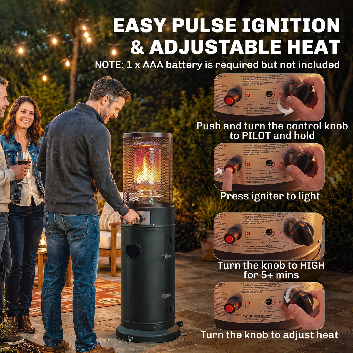 Outsunny 11 kW Portable Propane Patio Heater with Tip Over Safety Protection