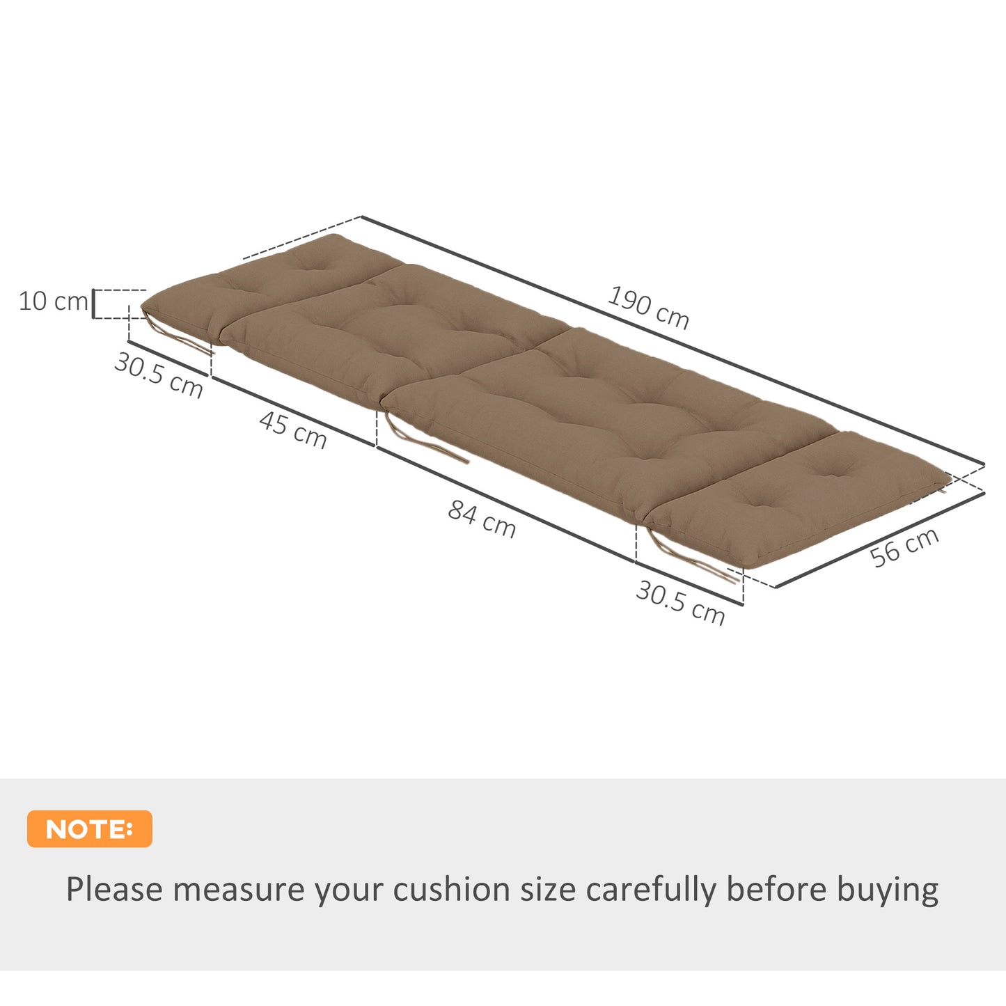 Outsunny Set Of Two 190 By 56 Cm Sun Lounger Cushions For Outdoor Recliners In Khaki With High Resilience Foam