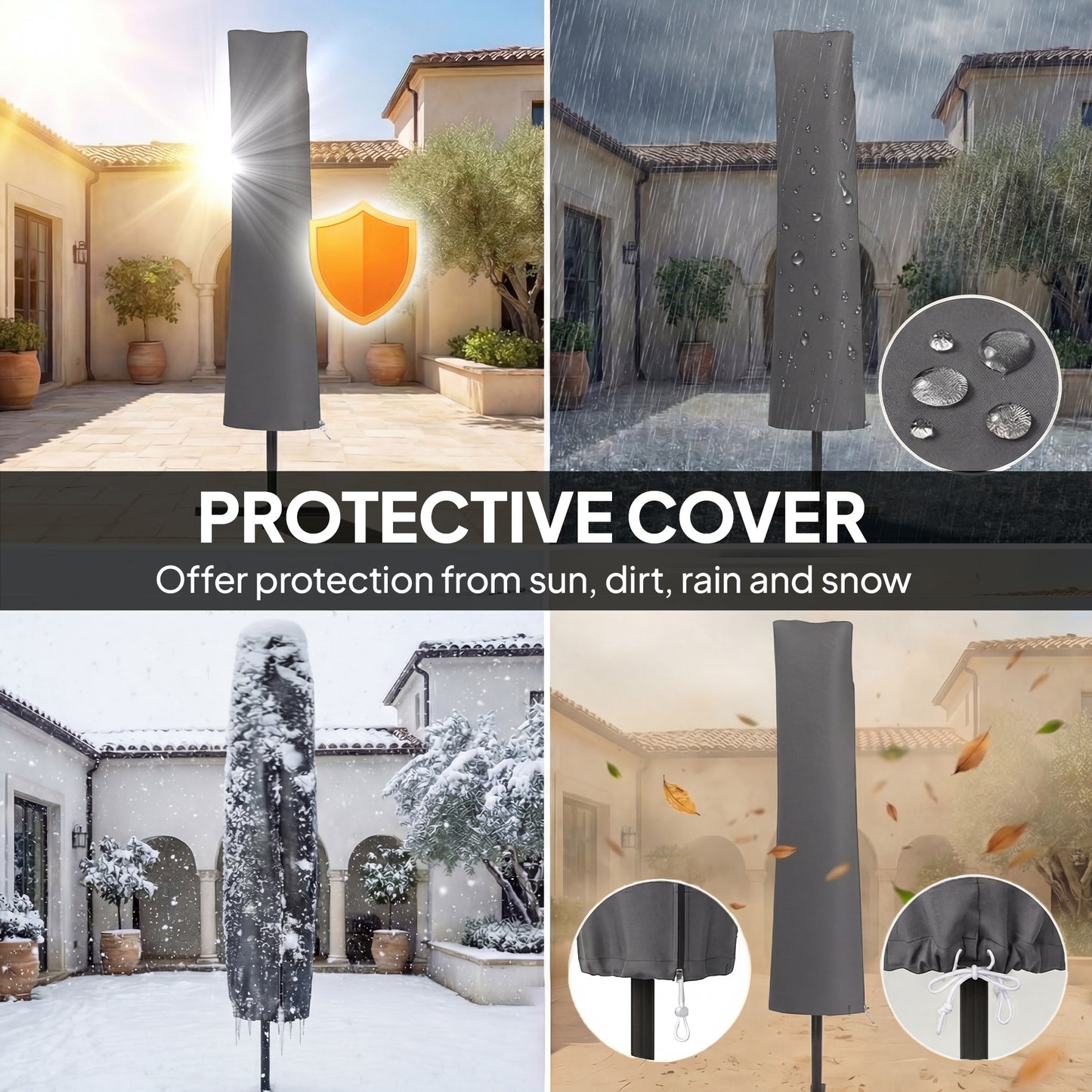 Outsunny 3 Meter Cantilever Parasol With Solar LED Lights Garden Umbrella Cream White Cross Base