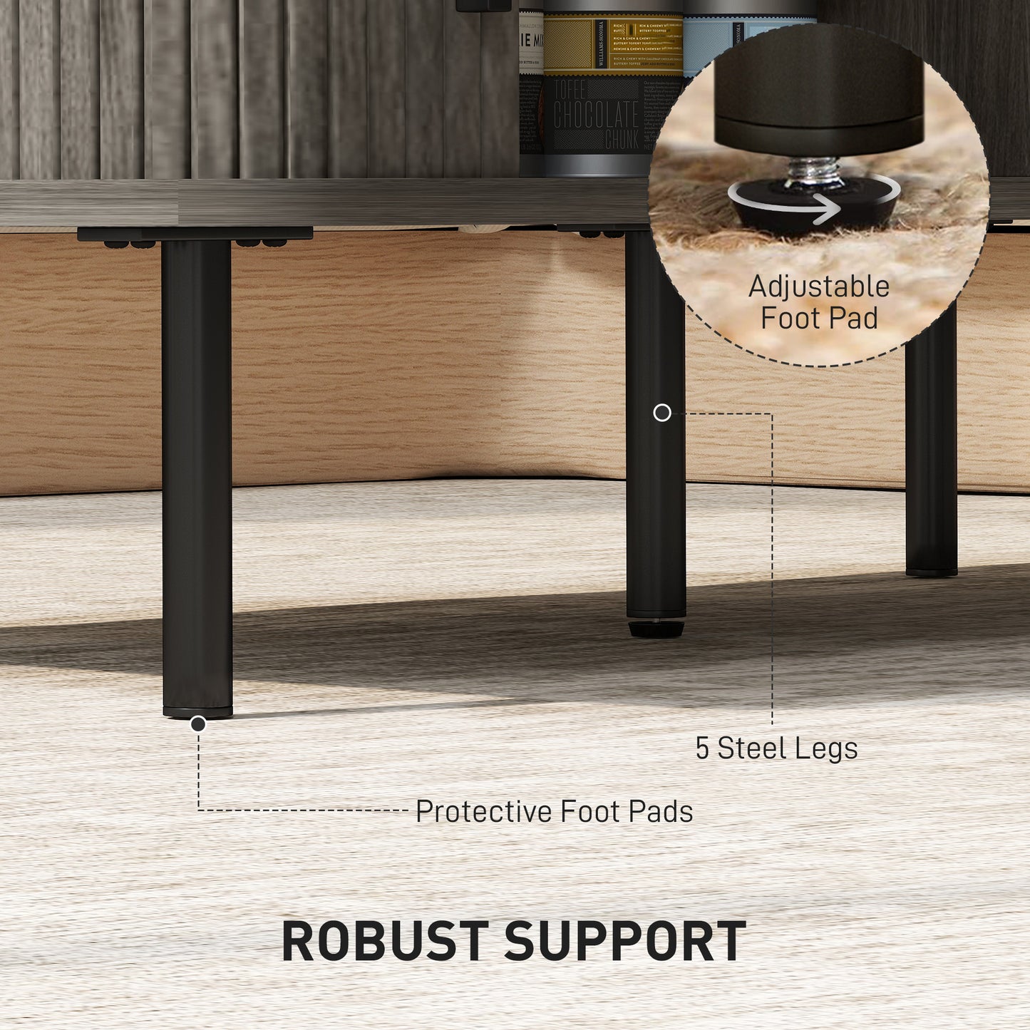 HOMCOM Coffee Table With Storage And Slatted Tambour Doors Elevated Base Grey Wood Effect Rectangular Living Room Table