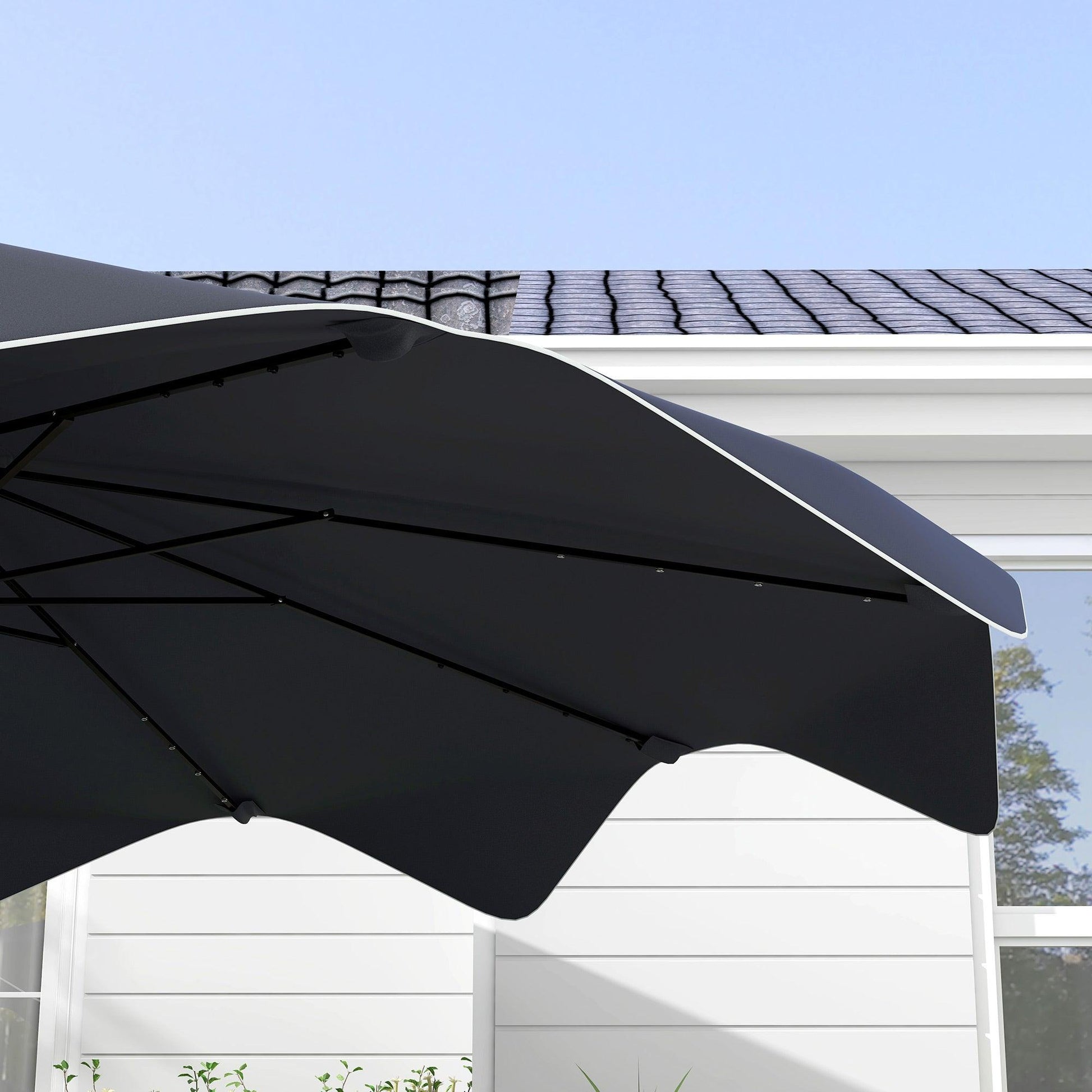 Outsunny Solar Patio Umbrella with LED and Tilt, Outdoor Market Table Umbrella Parasol with Crank, 3 x 3 (m), Dark Grey - ALL4U RETAILER LTD