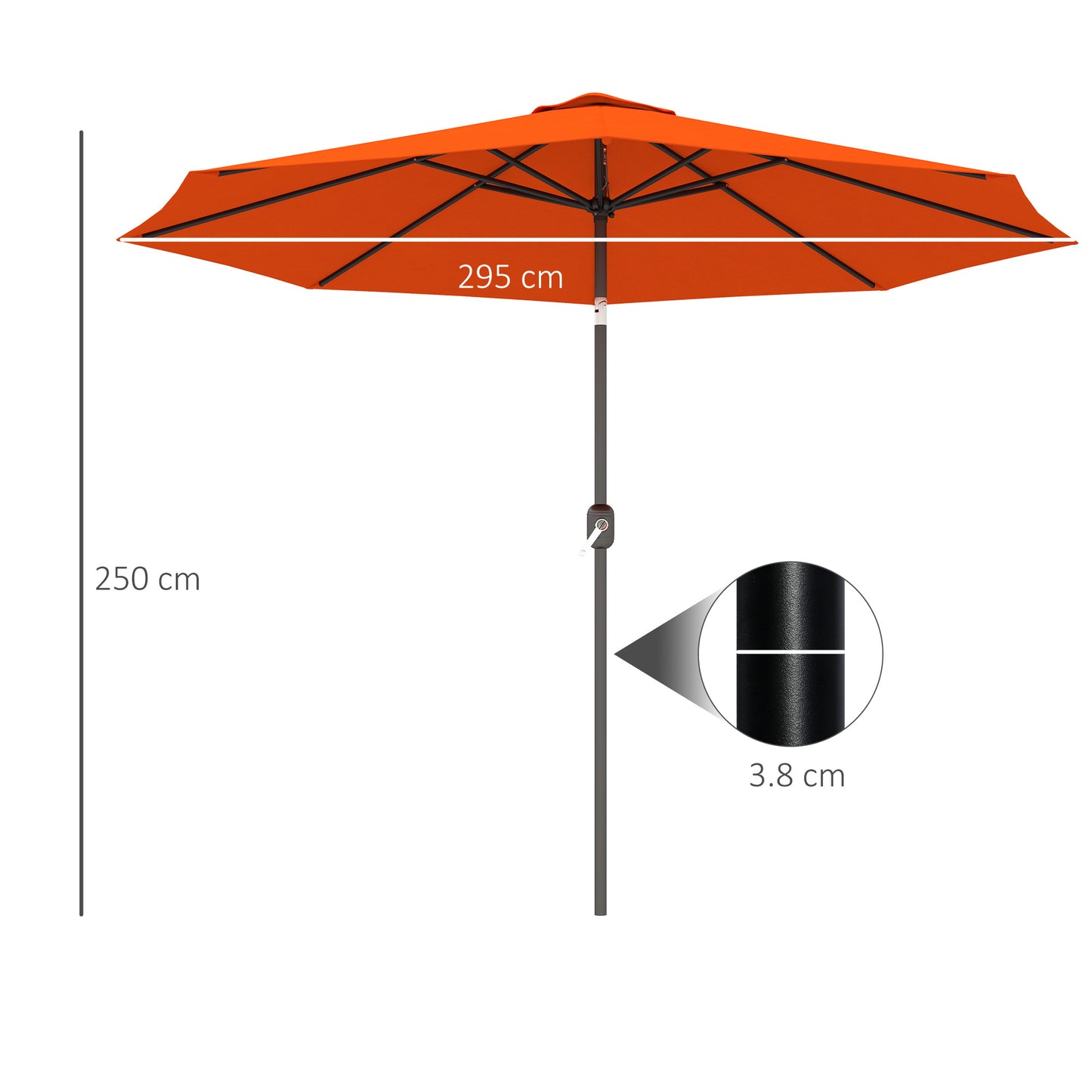 Outsunny 3 m Garden Parasol Umbrella With 8 Ribs Tilt Crank Handle For Balcony Bench Garden Orange