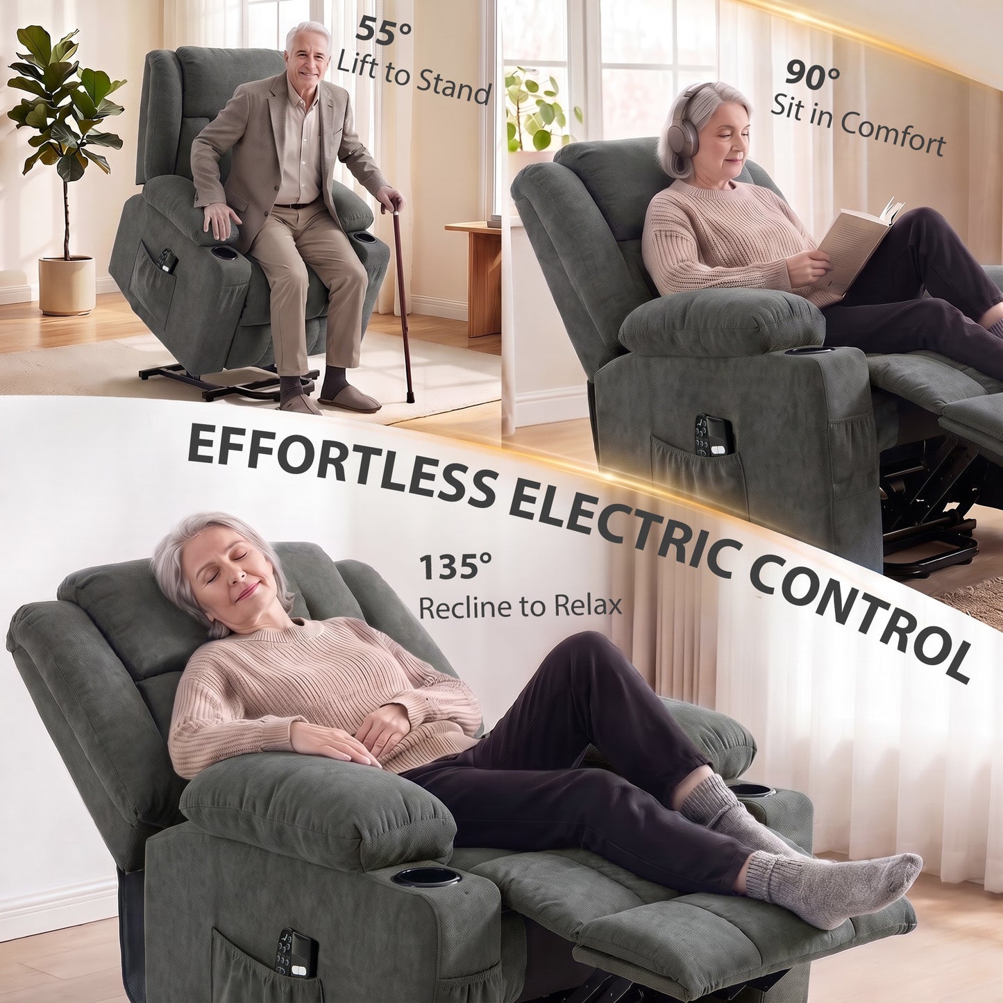 Homcom Dual Motor Electric Lift Recliner Chair With Massage And Heat Dark Grey