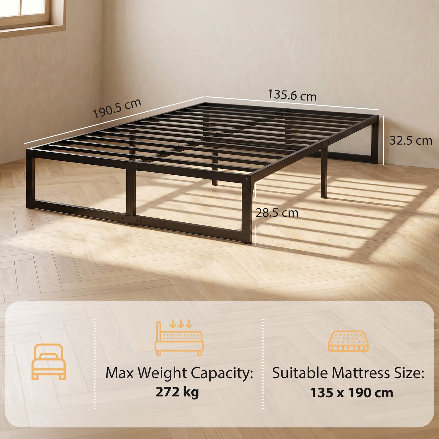 HOMCOM 4ft 6 Double Bed Frame With Underbed Storage And Steel Slat Support Noise Free Black
