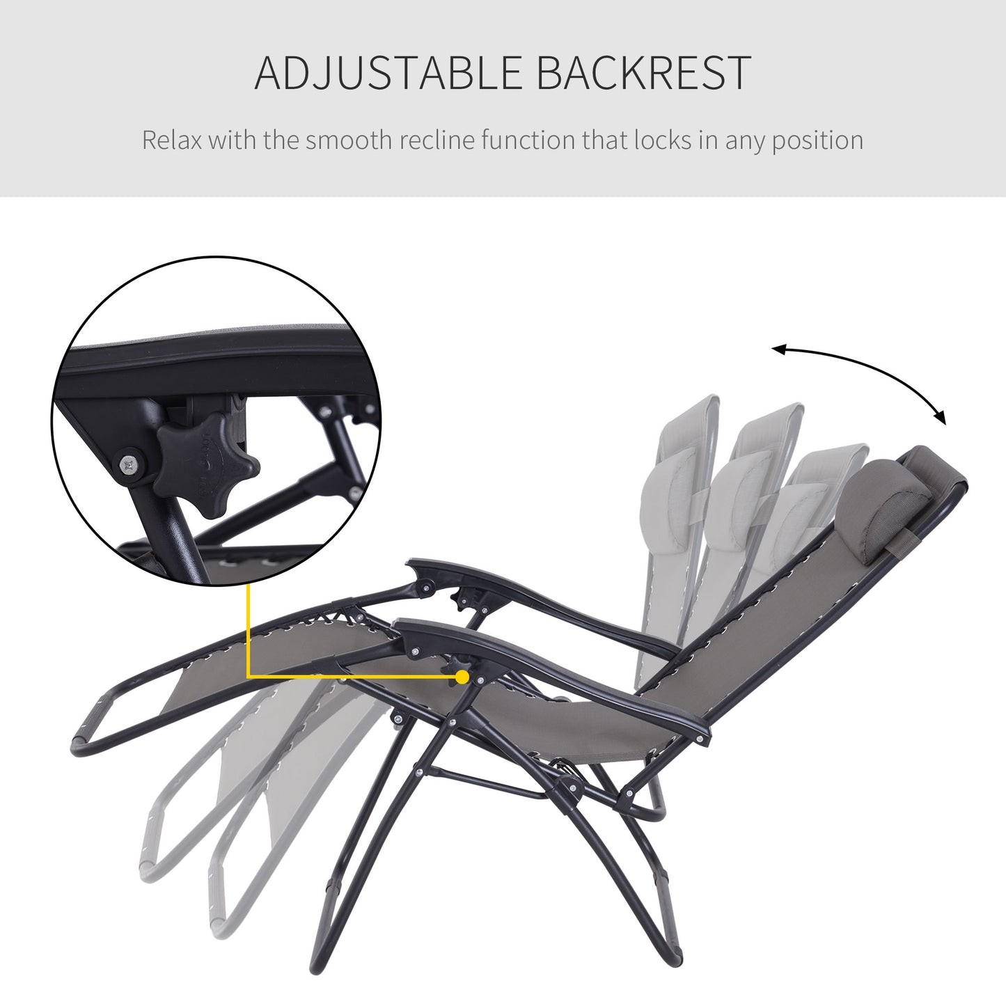 Outsunny Zero Gravity Chair Set Of 2 With Metal Frame Texteline Loungers For Patio Deck Garden Camping Grey