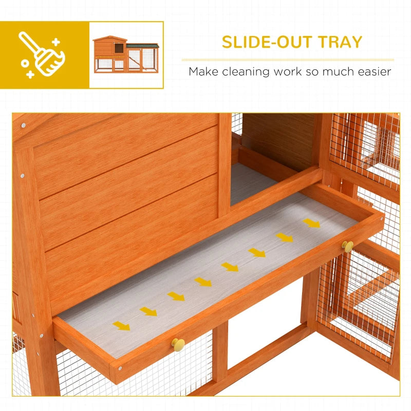 PawHut 2-Tier Wooden Rabbit Hutch with Outdoor Run, Ramp, Slide-Out Tray, for Garden and Yard, Orange - Pet House for Small Animals - ALL4U RETAILER LTD