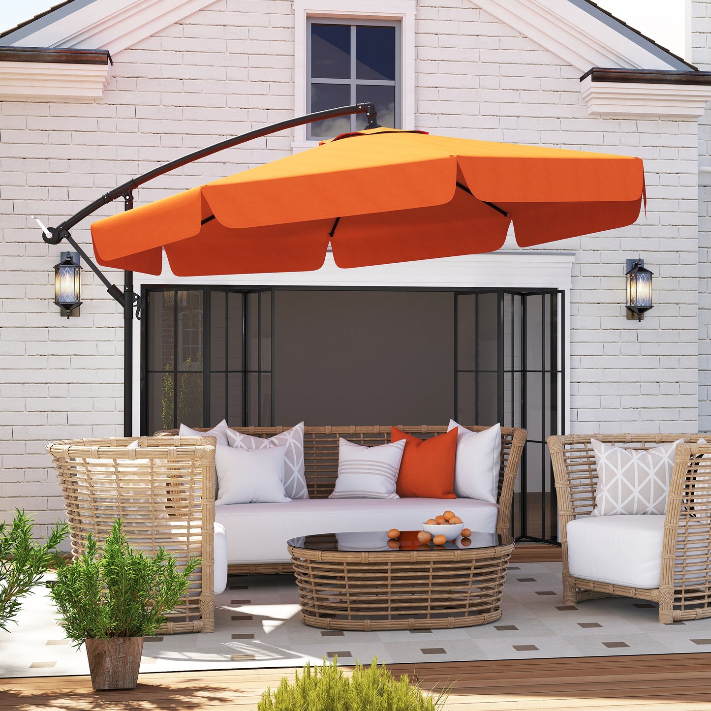 Outsunny 2.7m Garden Cantilever Banana Parasol Orange UV Protection Outdoor Sunshade With Sturdy Metal Frame