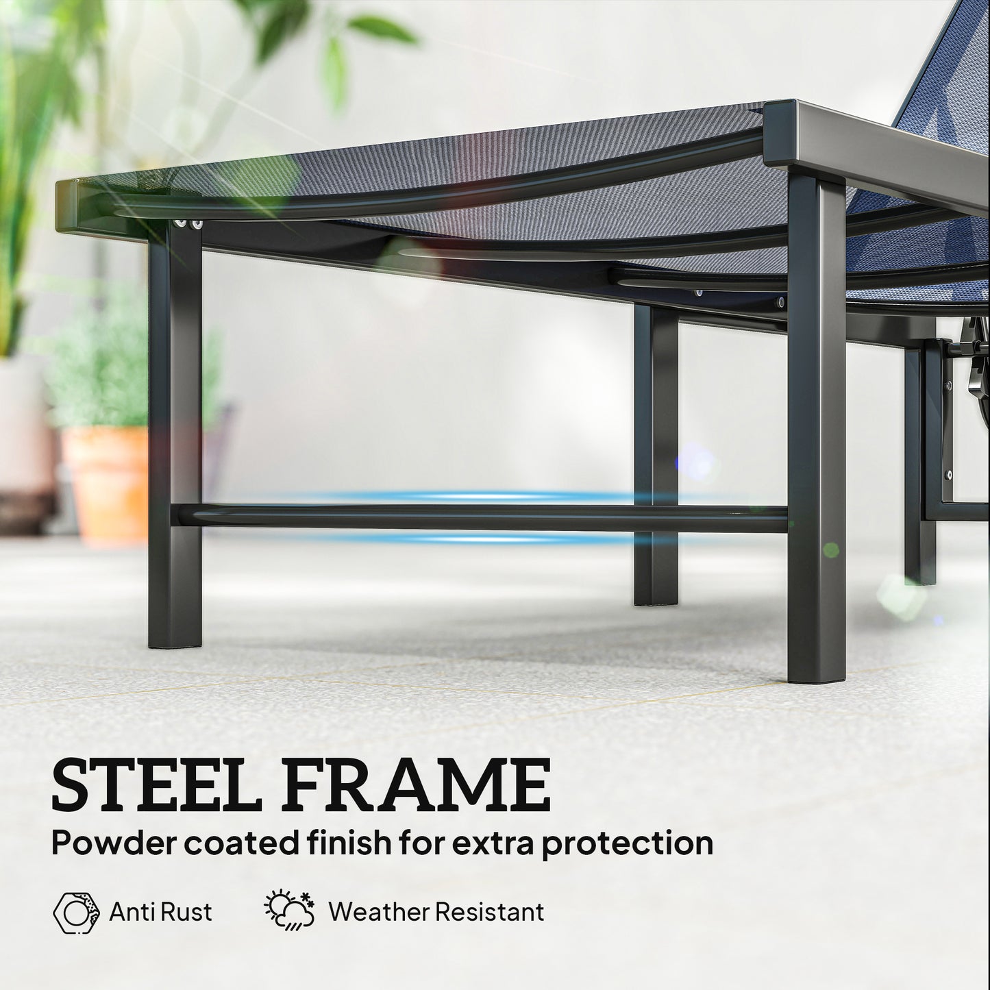 Outsunny Set Of Two Reclining Sun Loungers Five Position Adjustable Backrests Dark Blue Outdoor Garden