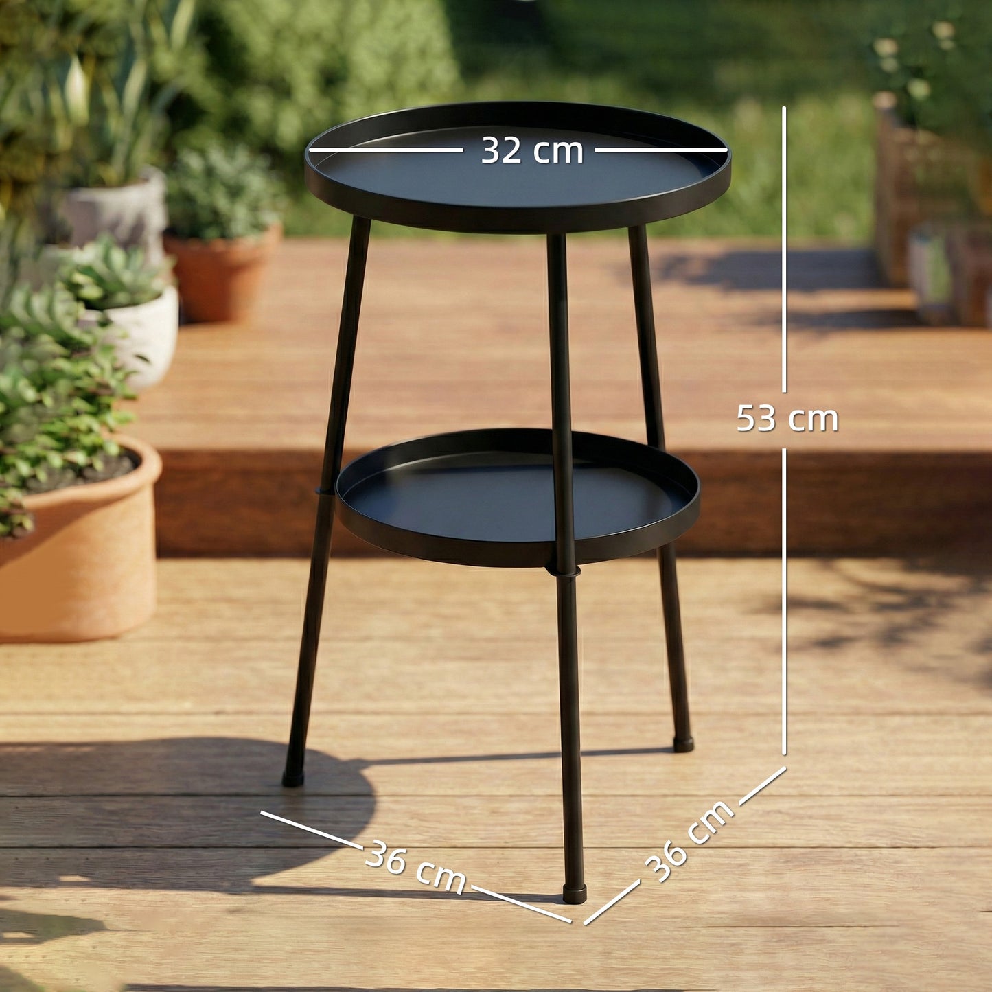 Outsunny 2 Tier Round Patio Side Table With Adjustable Feet For Garden Balcony Living Room Bedroom Black