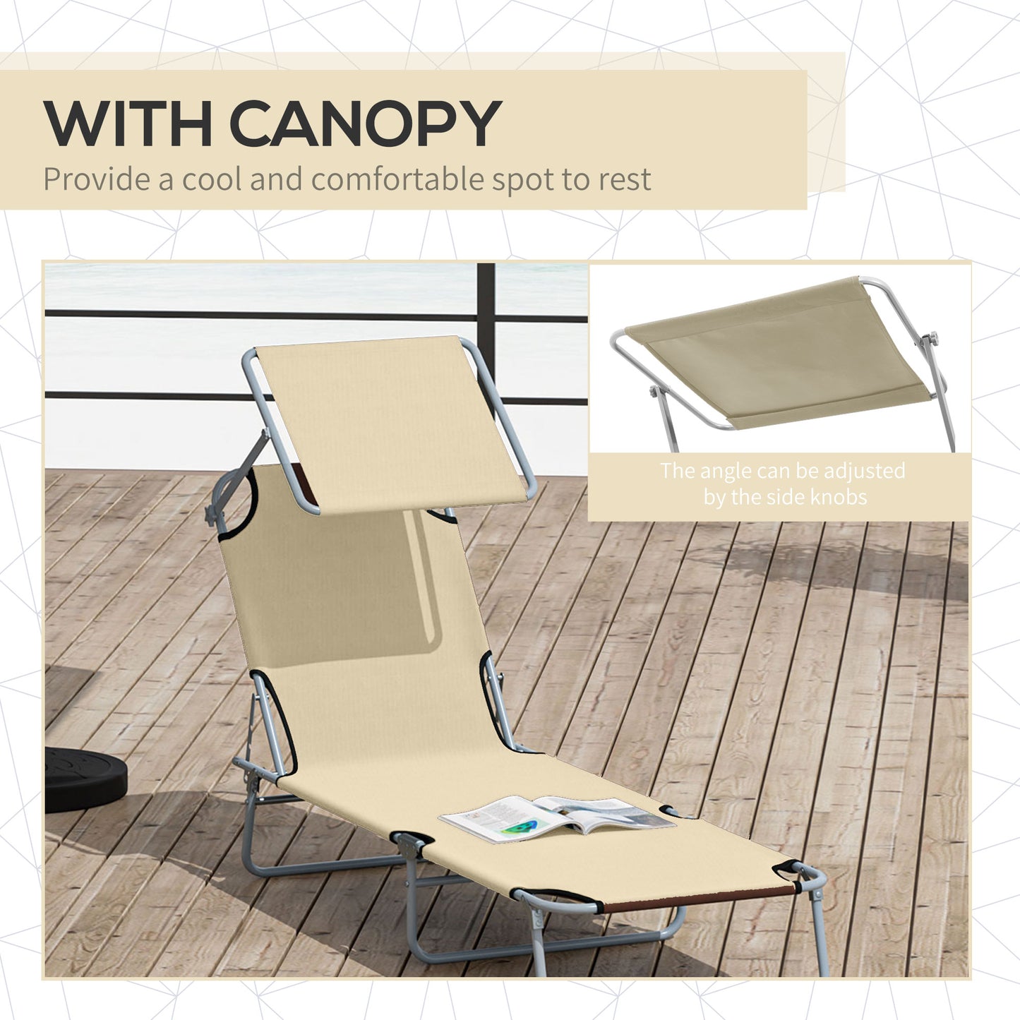 Outsunny Portable Folding Sun Loungers with Adjustable Backrest and Canopy for Outdoor Relaxation - Set of 2 - ALL4U RETAILER LTD