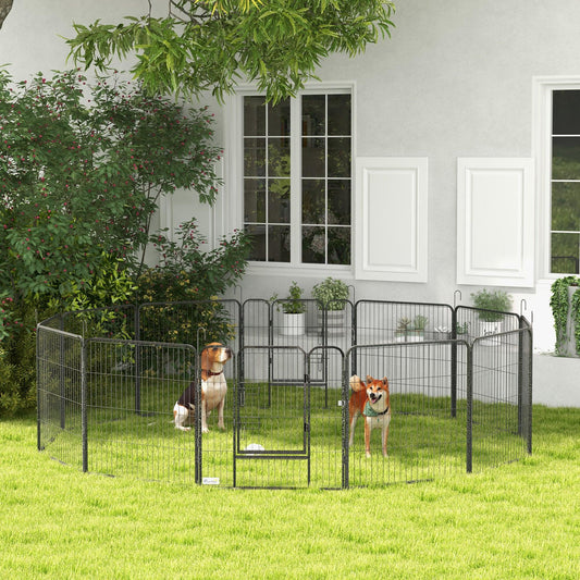 PawHut Heavy Duty Puppy Play Pen, 12 Panels Pet Exercise Pen, for Indoors, Outdoors - ALL4U RETAILER LTD
