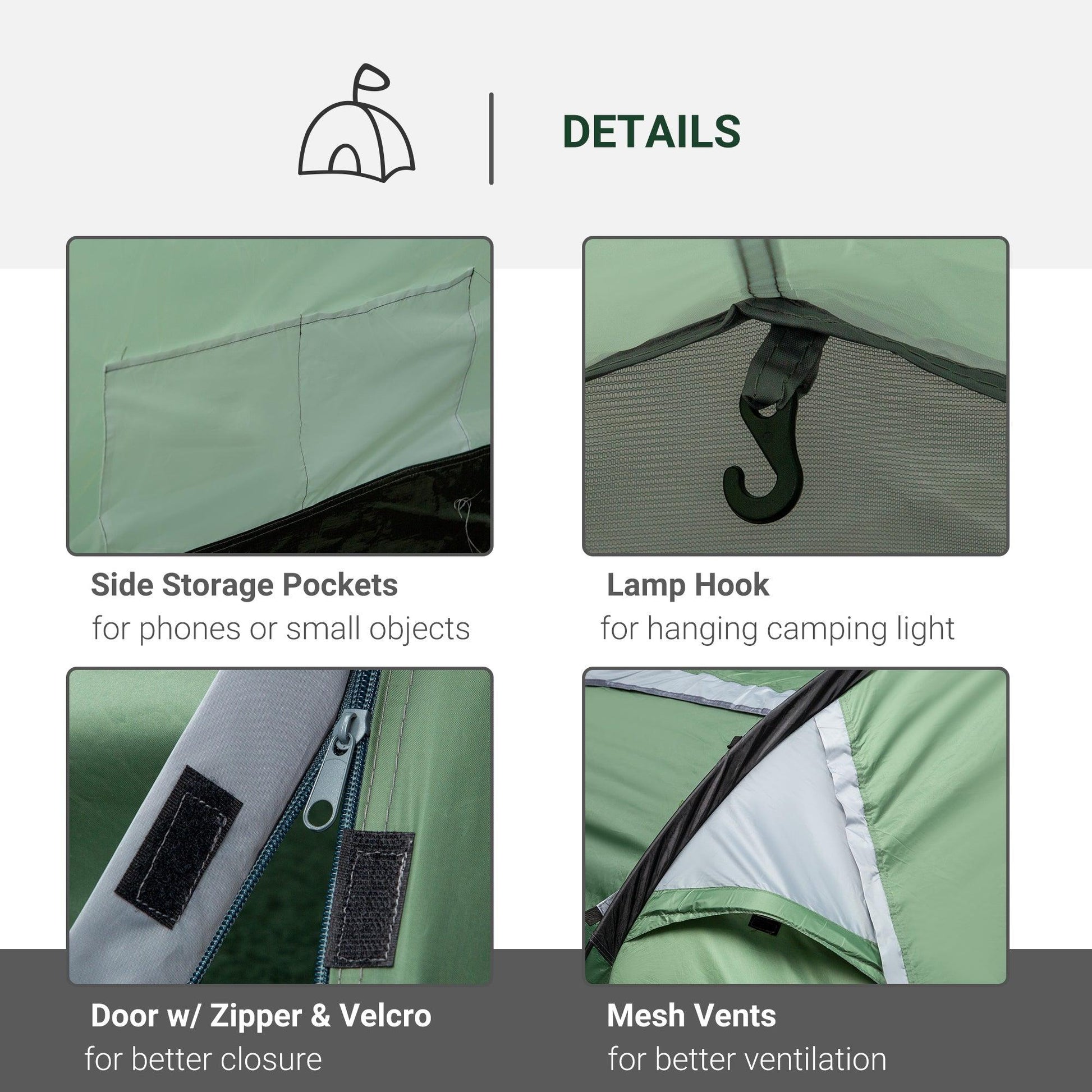 Outsunny Tunnel Tent, 2-3 Person Camping Tent with Sewn-in Groundsheet, Air Vents, Rainfly, 2000mm Water Column, Green - ALL4U RETAILER LTD