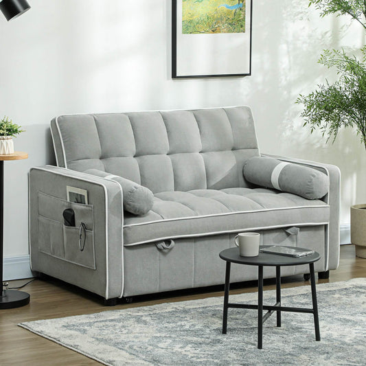 HOMCOM Light Grey Linen-Look Convertible Sofa Bed with Adjustable Backrest - ALL4U RETAILER LTD