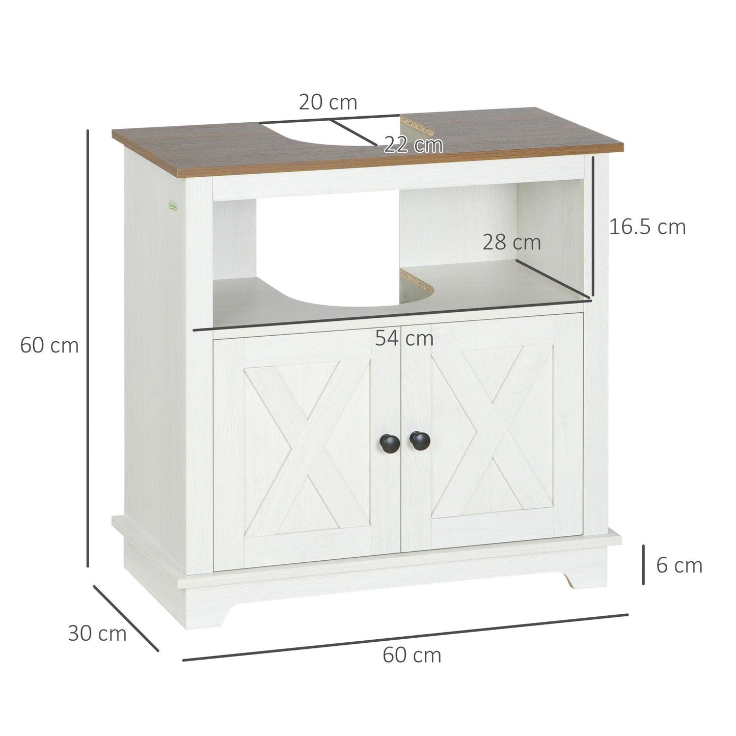 Kleankin Under Sink Bathroom Vanity Unit 60x30x60cm White - ALL4U RETAILER LTD