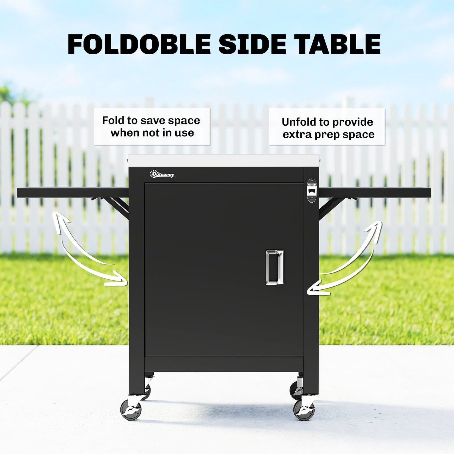 Outsunny Outdoor Grill Cart With Stainless Steel Tabletop Cabinet Towel Holder And Bottle Opener Black