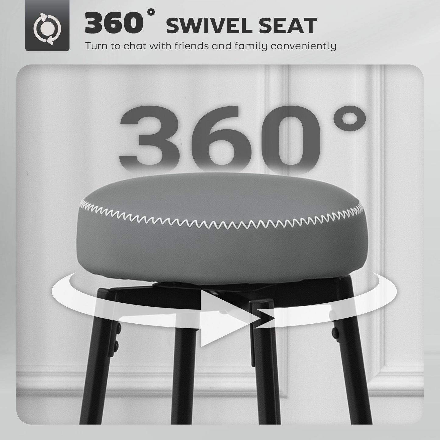 HOMCOM Set Of Two Faux Leather Bar Stools Grey And Black White Edge Stitching Cushioned 8 Cm Foam For Comfortable Dining