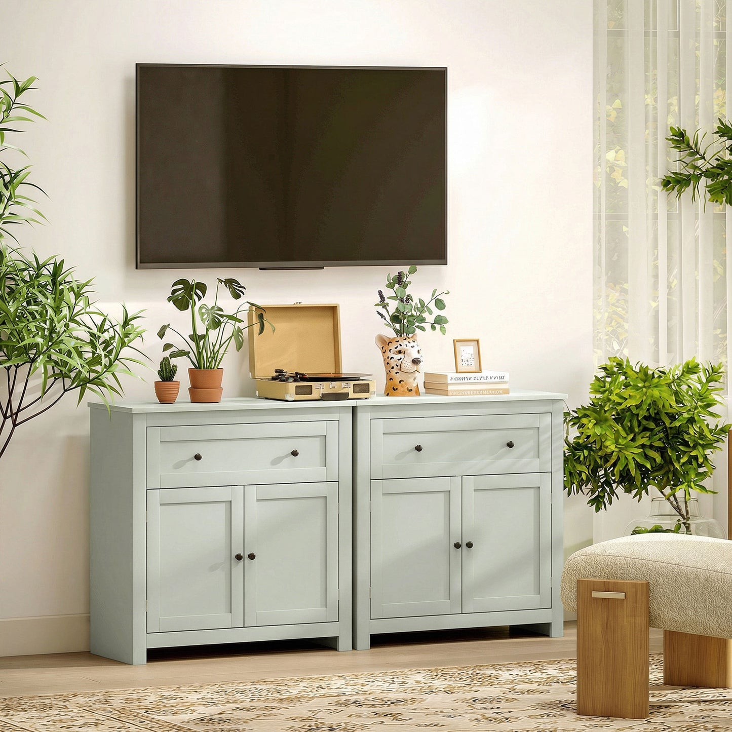 HOMCOM Sideboard Storage Cabinet Modern Kitchen Cupboard With Adjustable Shelf Drawer And Double Doors Green