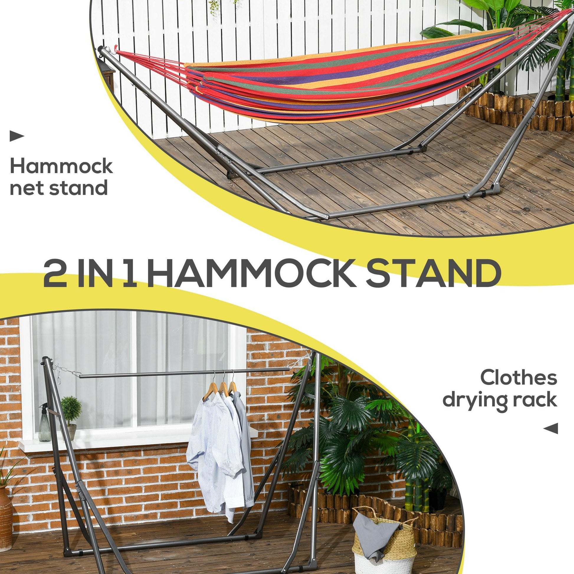 Outsunny Foldable Hammock Stand, 2 in 1 Hammock Net Stand & Clothes Drying Rack - ALL4U RETAILER LTD