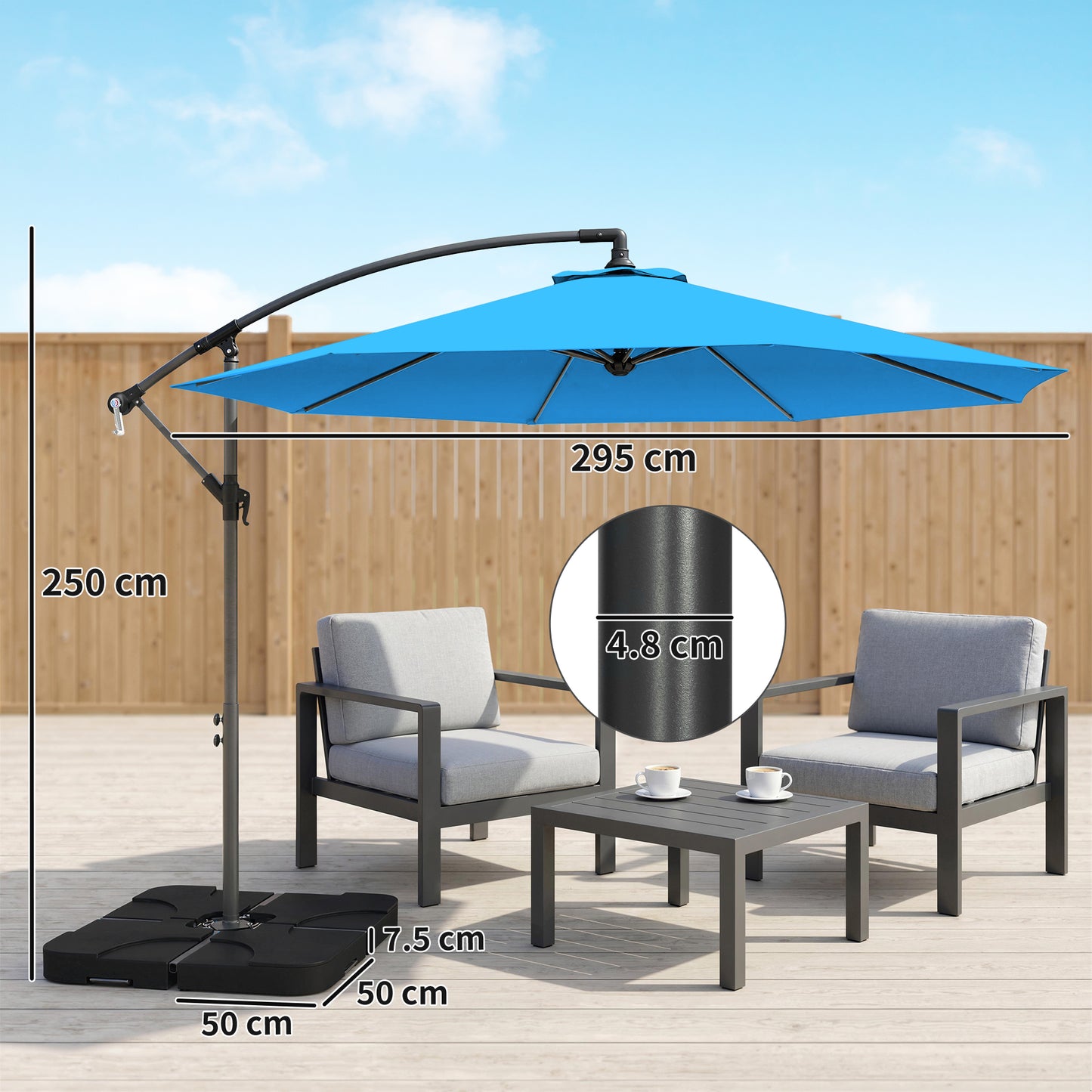 Outsunny 3m Overhanging Cantilever Parasol With Base Weights And Cover Blue For Outdoor Patio And Garden