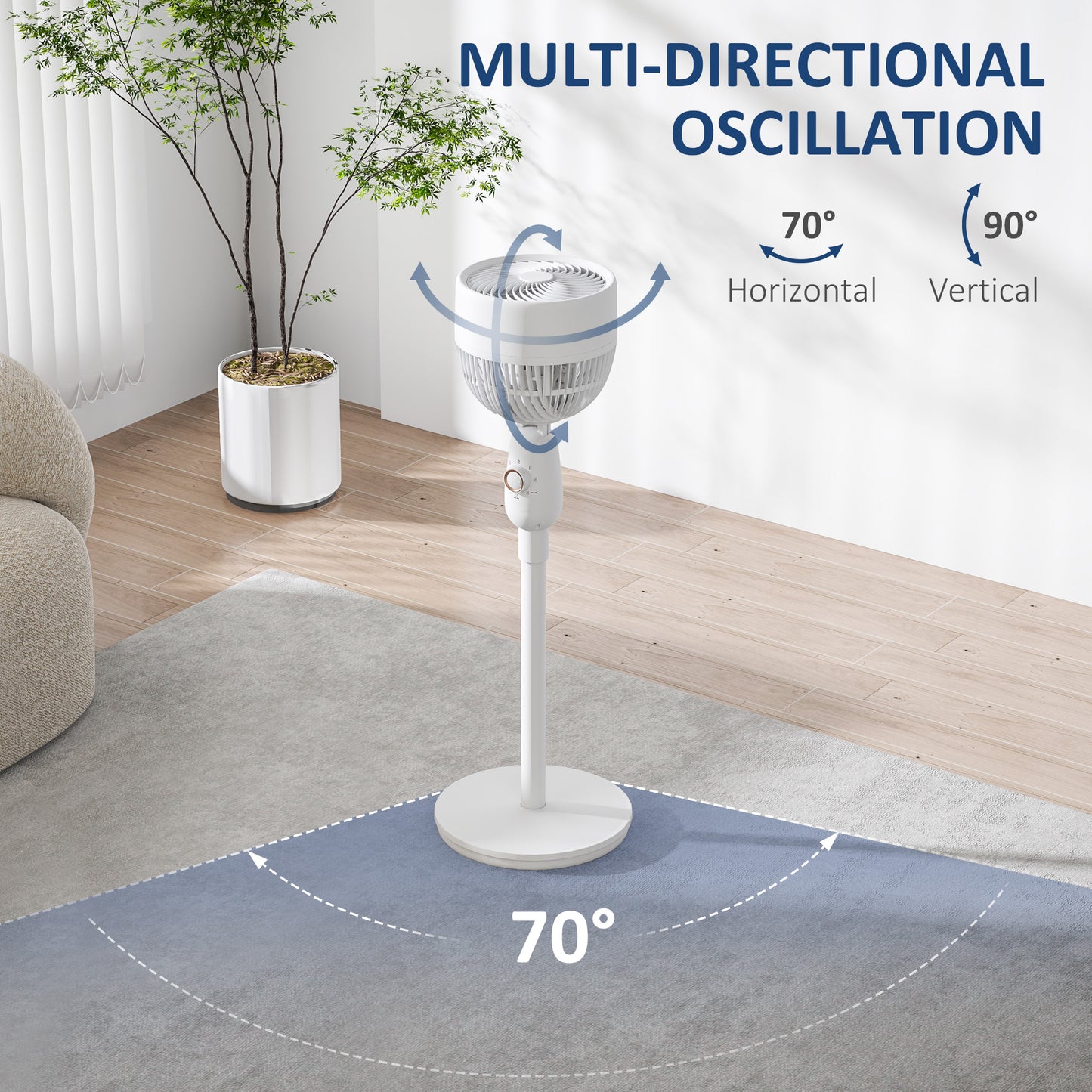 HOMCOM 12 Inch Pedestal Floor Standing Fan With 3 Speed Settings Oscillating Function For Bedroom Home Office White