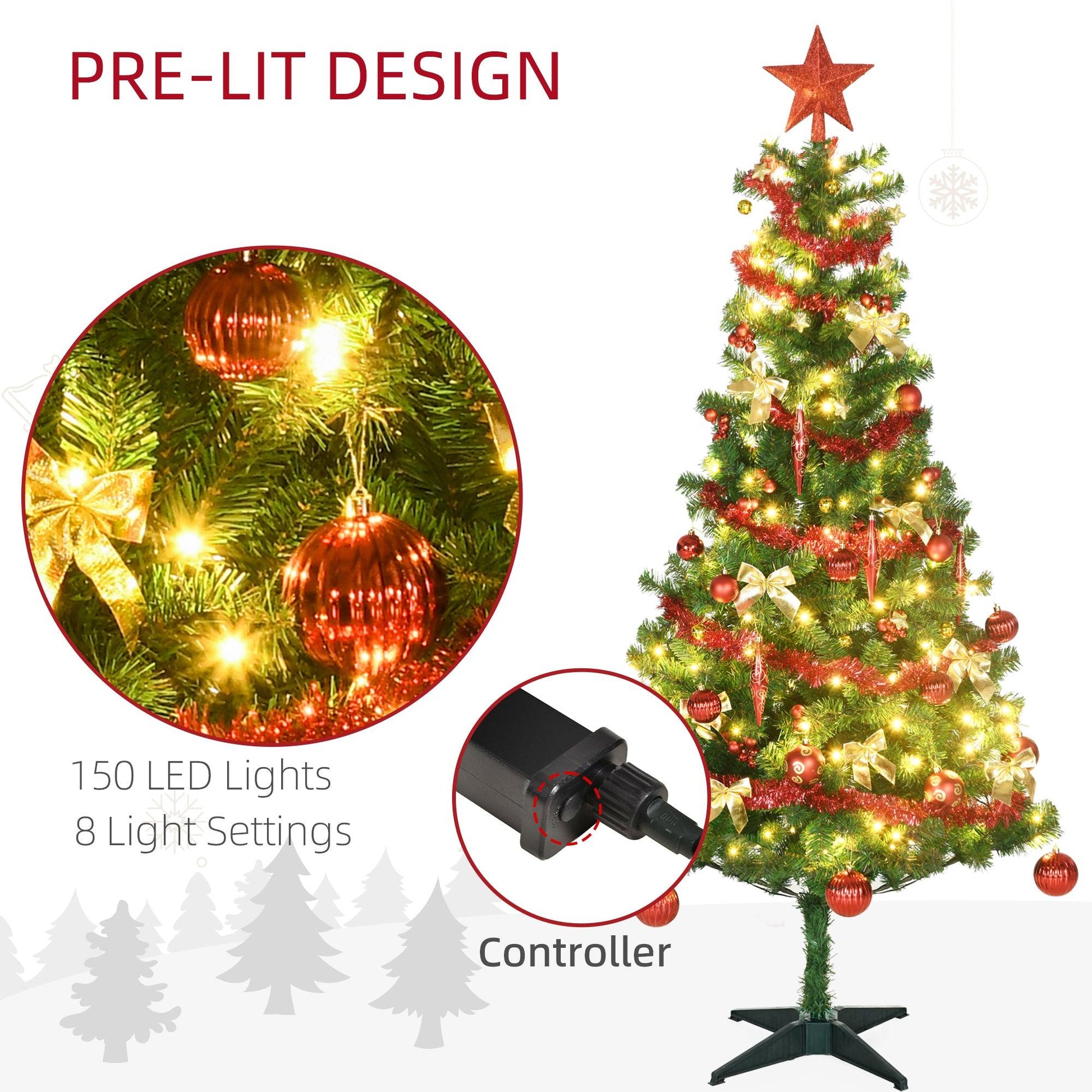 HOMCOM 6' Artificial Prelit Christmas Tree with Warm White LED Lights - ALL4U RETAILER LTD