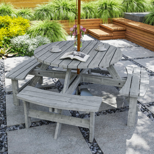 Outsunny 8 Seater Wooden Picnic Set Solid Fir Wood For Garden Patio Outdoor Dining And Entertaining