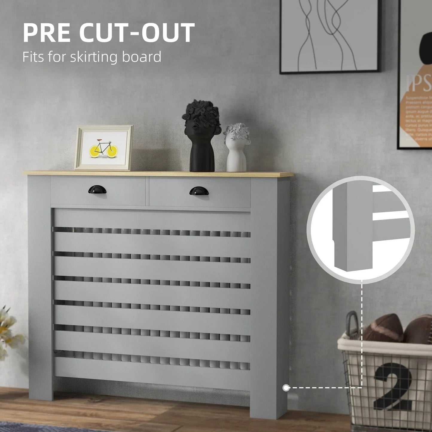 Stylish Grey Radiator Cover with Storage Drawer - HOMCOM 95.5H x 111Wcm - ALL4U RETAILER LTD