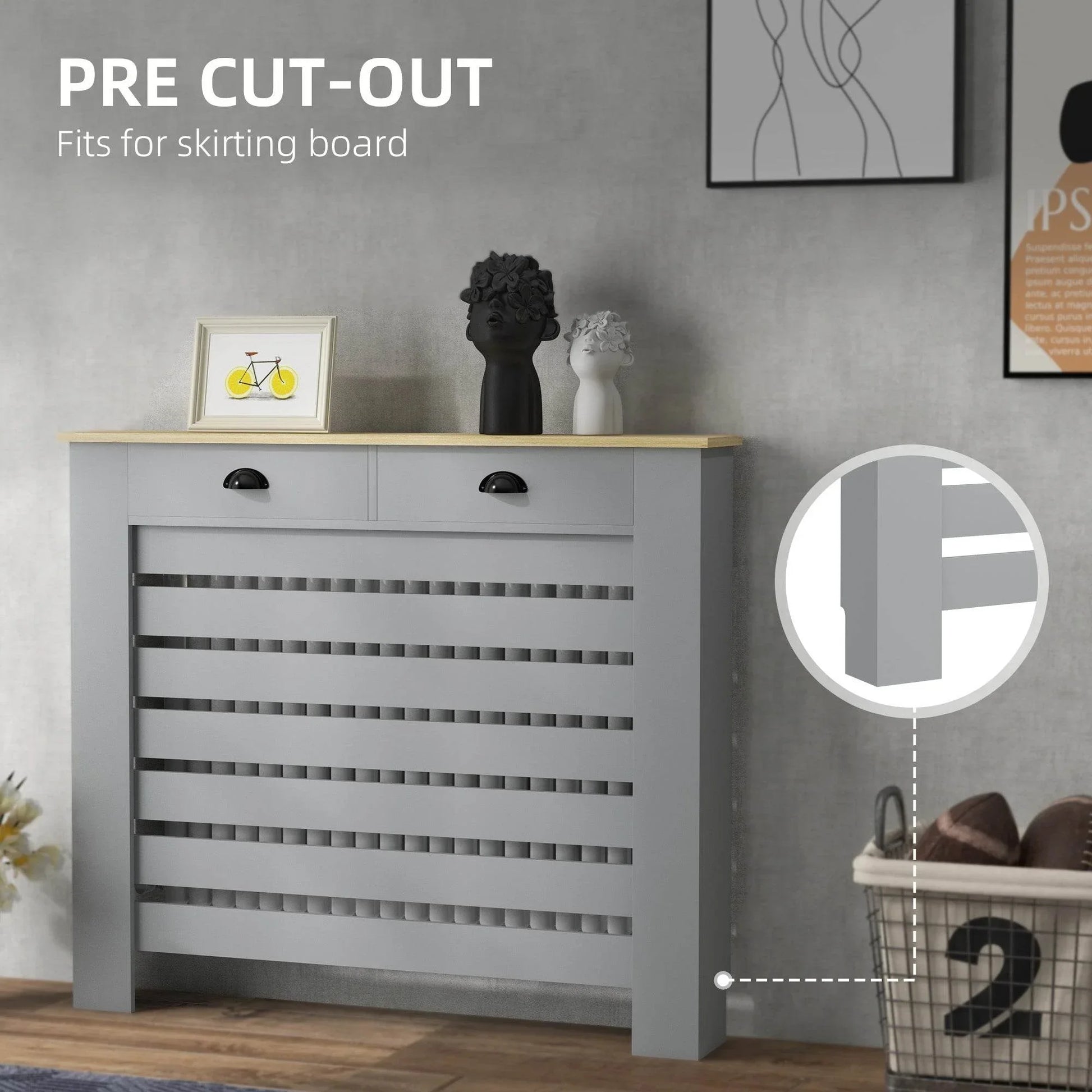 Stylish Grey Radiator Cover with Storage Drawer - HOMCOM 95.5H x 111Wcm - ALL4U RETAILER LTD