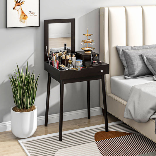 HOMCOM Dressing Table With Flip Up Mirror Two Drawers Pine Wood Legs Vanity Desk For Bedroom And Living Room Black