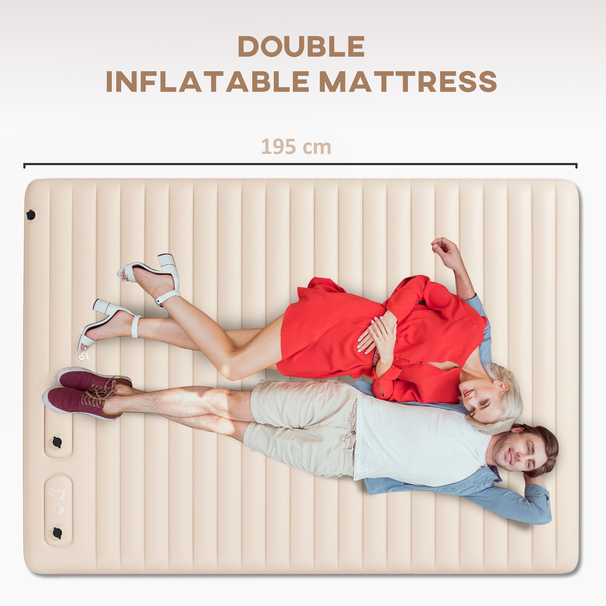 Outsunny Inflatable Double Air Mattress with Built-in Foot Pump & Carry Bag - White - ALL4U RETAILER LTD