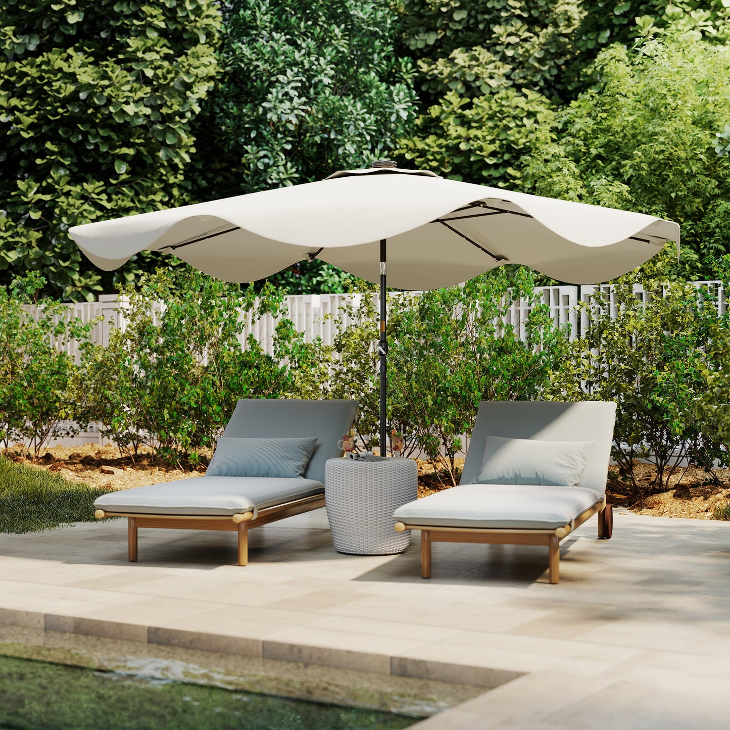 Outsunny Solar LED Patio Umbrella With Tilt And Crank 3x3m Cream White Outdoor Market Table Parasols