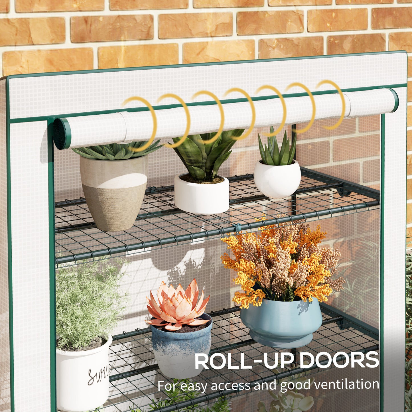 Outsunny Four Tier Mini Greenhouse Green And White With Four Shelves And Roll Up Door