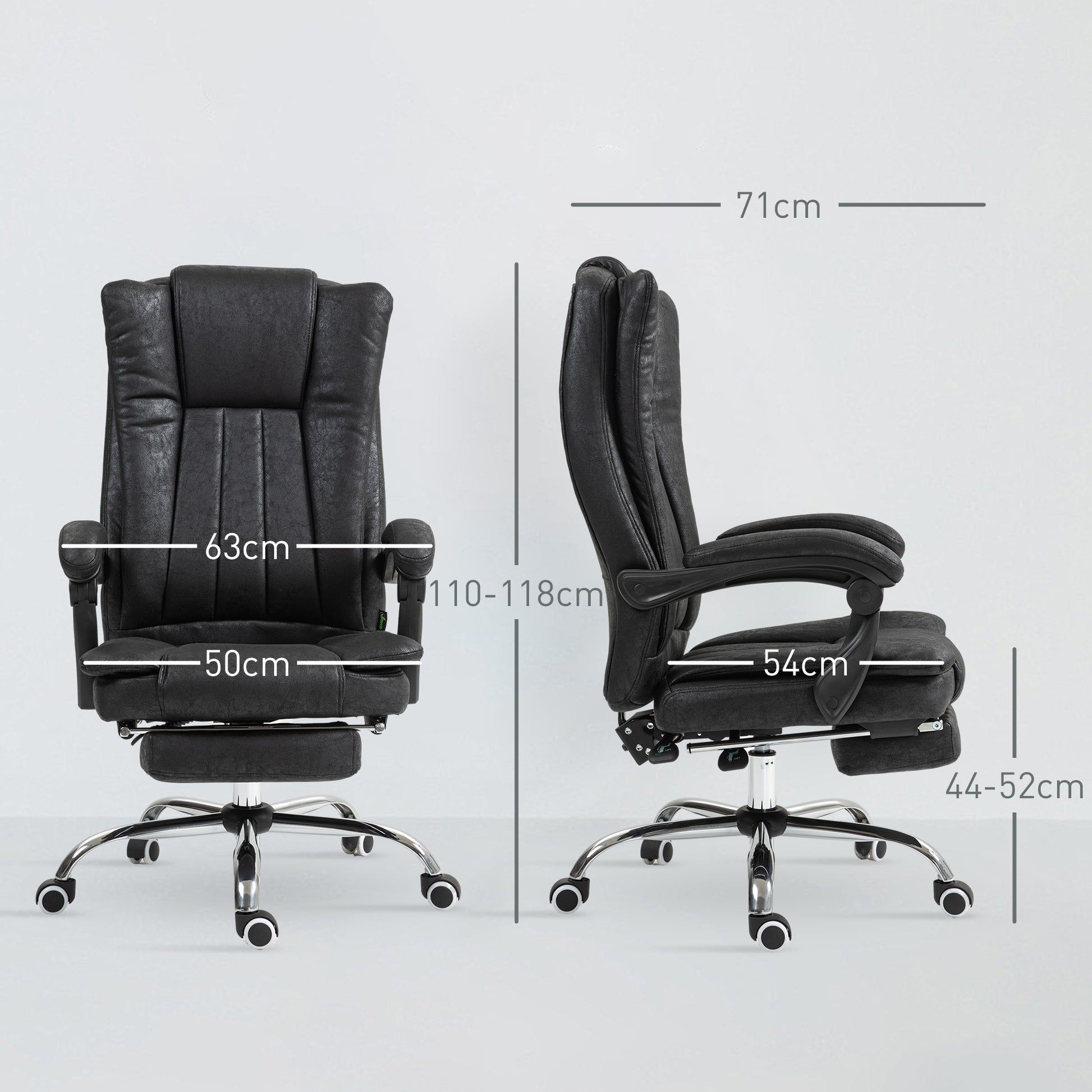 Vinsetto Ergonomic Microfibre Office Chair with Recline, Armrests, and Footrest - Black - ALL4U RETAILER LTD