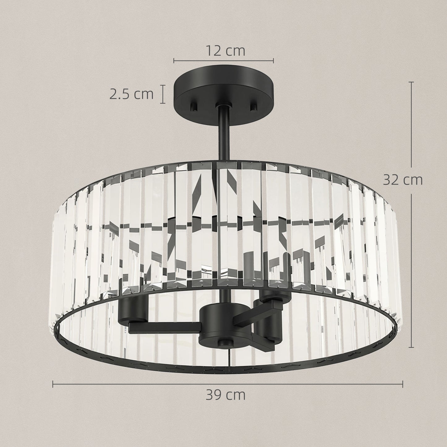 Homcom Crystal Ceiling Light Semi Flush Mount Modern Crystal Chandelier With E14 Base 3 Lights Bulbs Not Included