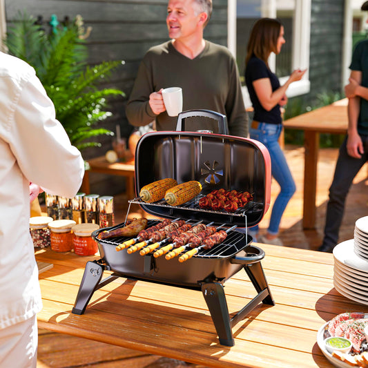 Outsunny Charcoal Folding Barbecue Grill With 1232 CM2 Cooking Area Adjustable Vent Thermometer And Handles Red