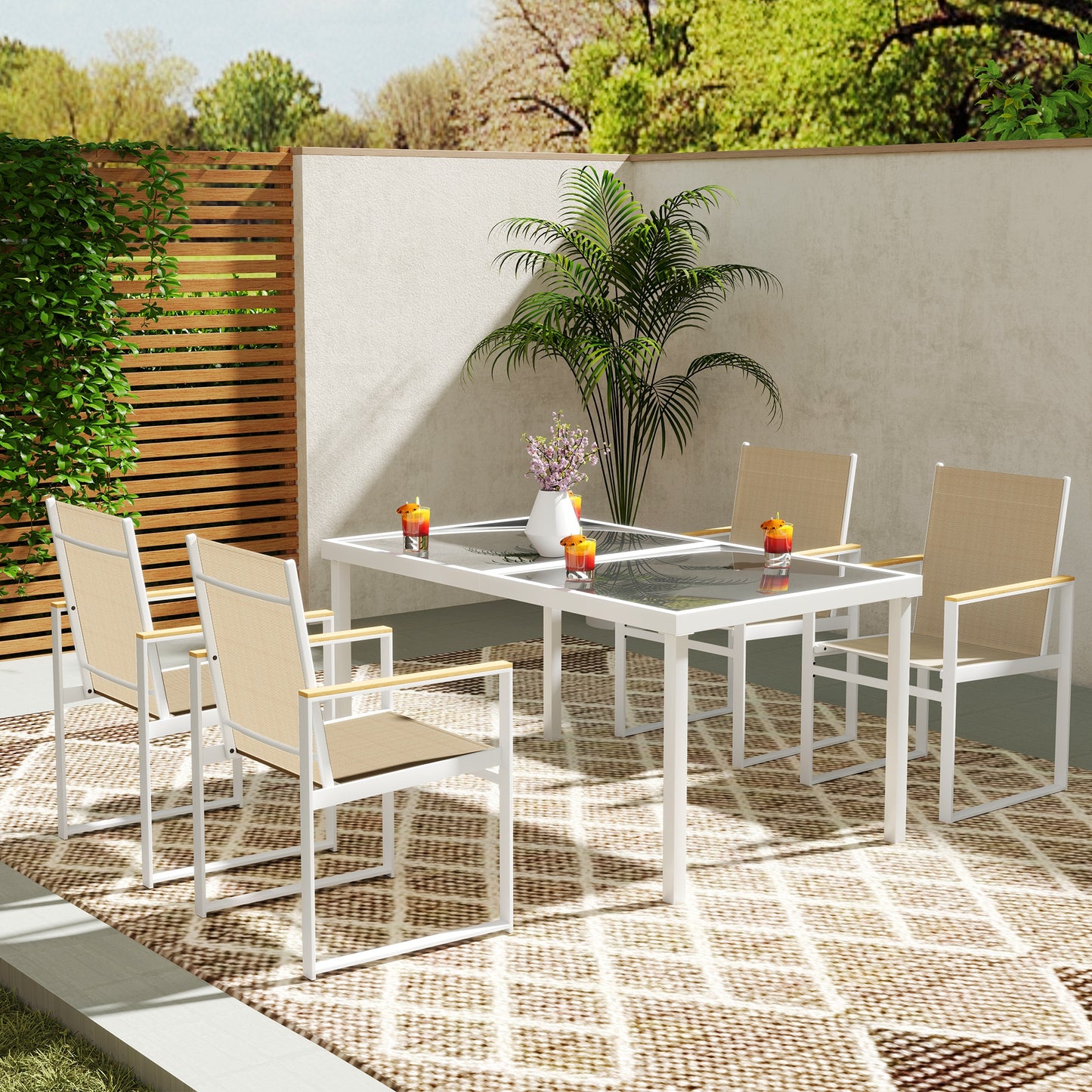 Outsunny 5 Piece Garden Furniture Set With 4 Armchairs And Tempered Glass Tabletop For Deck Balcony