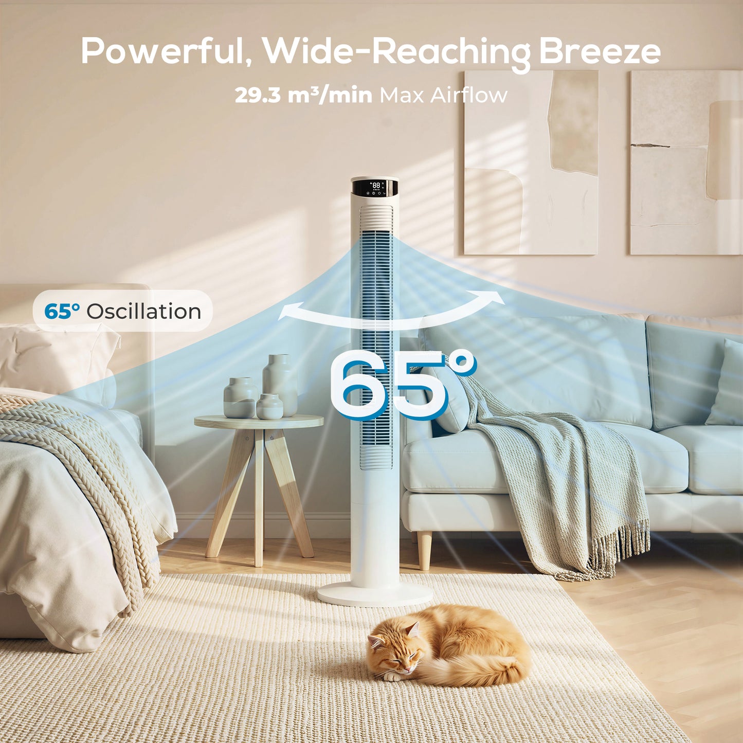 HOMCOM Smart WiFi Tower Fan With App Control Remote 116 cm Tall White Quiet Sleep Mode