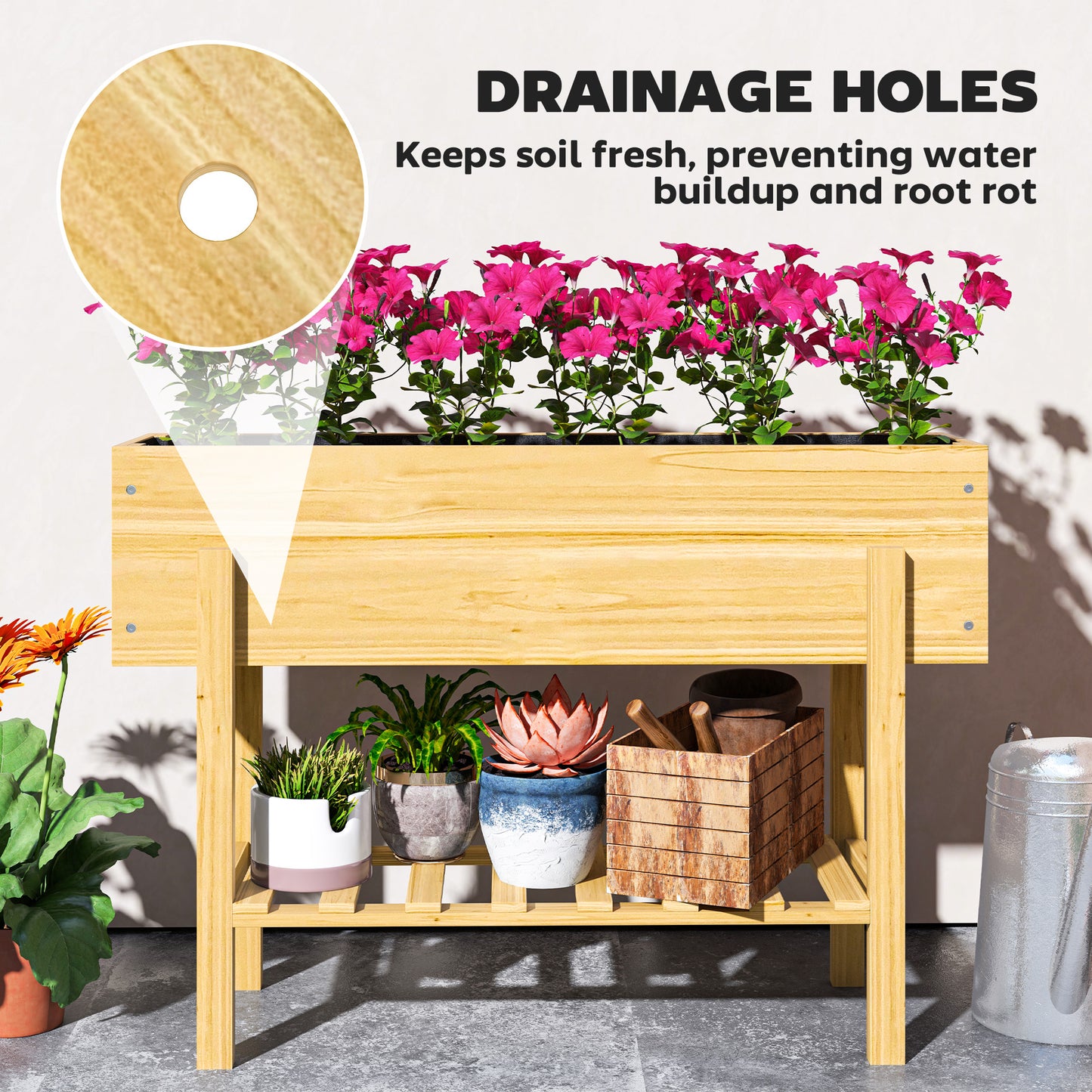 Outsunny Wooden Raised Garden Bed With Bed Liner And Drainage Holes, Elevated Planter For Vegetables And Herbs