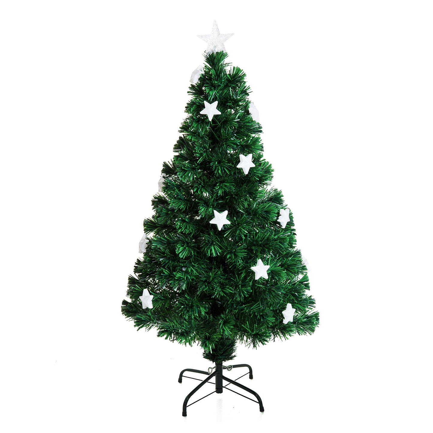 HOMCOM 4ft Pre-Lit Fiber Optic Christmas Tree with Star Decorations - ALL4U RETAILER LTD