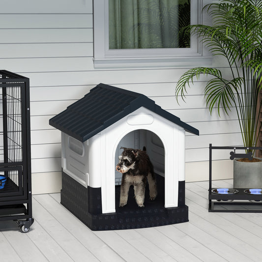 PawHut Outdoor Plastic Dog House with Ventilated Windows for Small Breeds - Grey - ALL4U RETAILER LTD