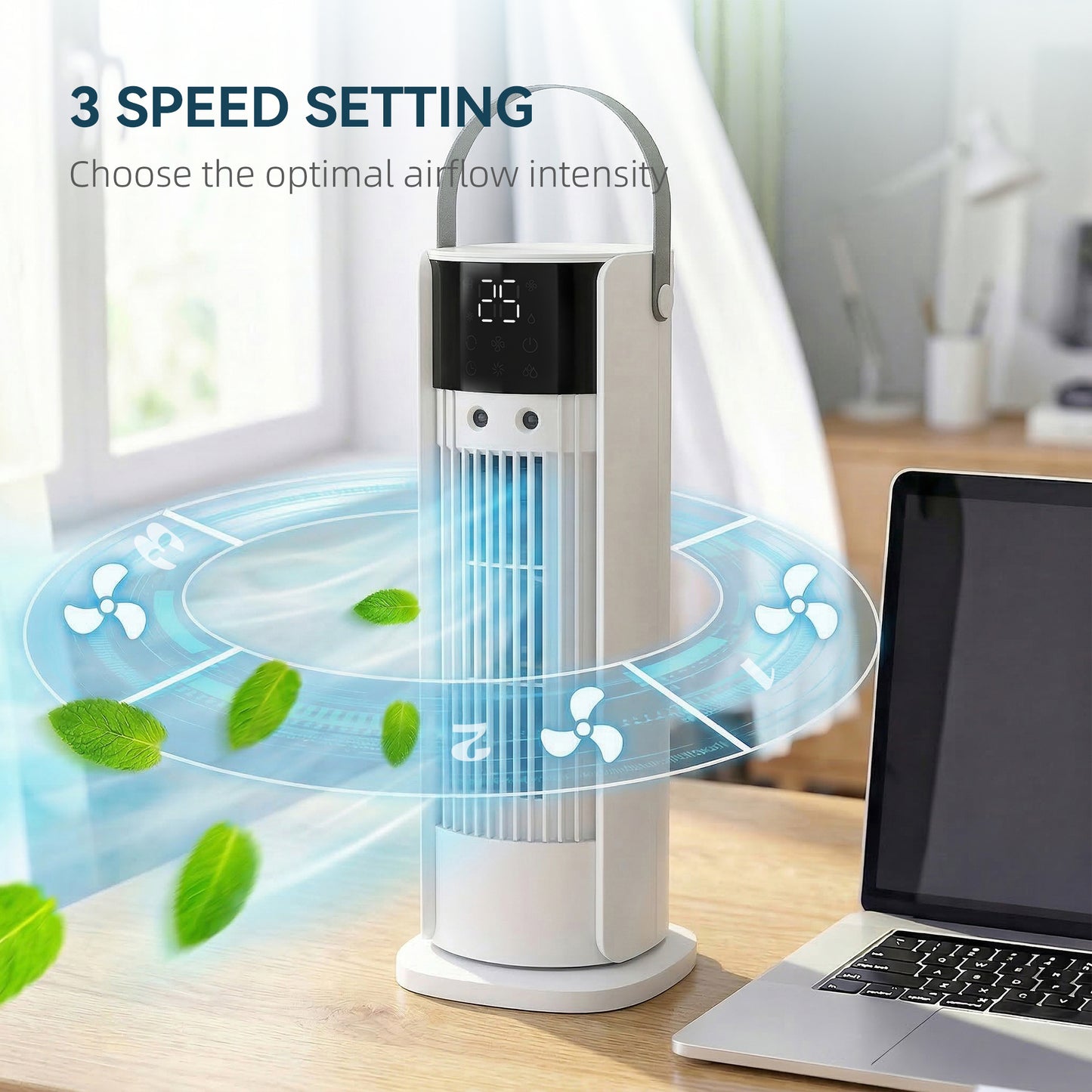HOMCOM 16 Inch Mist Tower Fan With DC Motor 3 Speeds 90 Degree Oscillation 10 Hour Timer For Bedroom And Home Office
